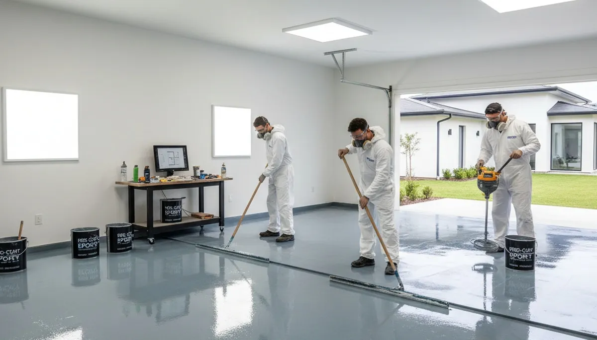 Professional epoxy garage floor coating installation in Mesa, AZ for durable, heat-resistant flooring