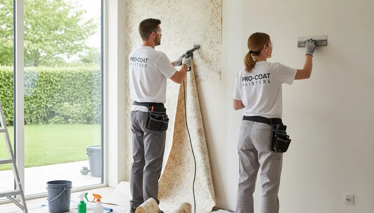 Professional wallpaper removal service in Mesa, AZ preparing drywall for new interior paint
